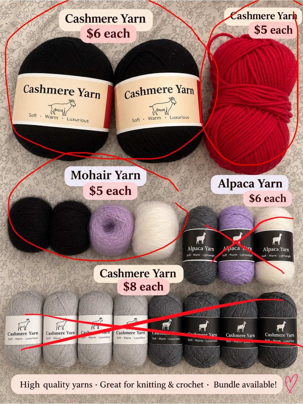 Cashmere Yarn Luxury Knit Bundle - Black & Red